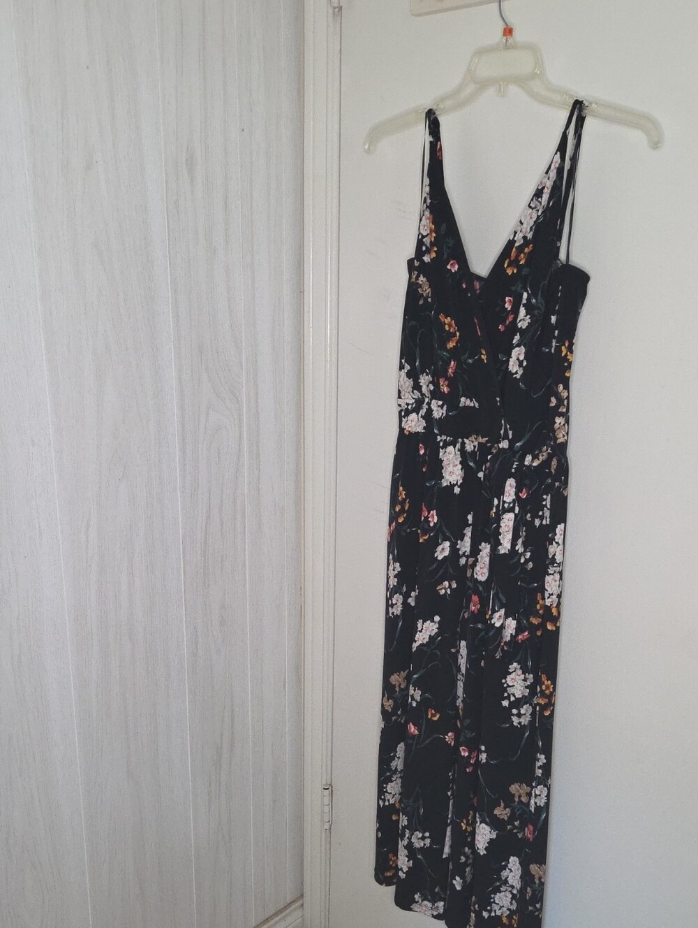 Kaileigh Black Floral V-Neck Maxi with Slim Straps